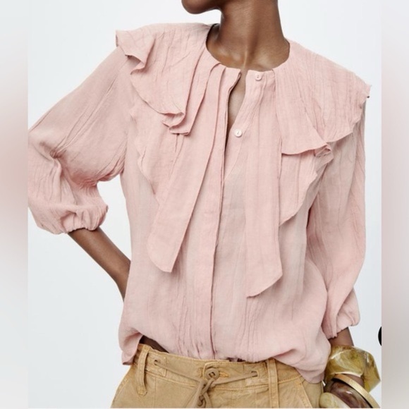 Zara Tops - Zara Collection Ruffled Collar Shirt -Blouse - Size Small NEW